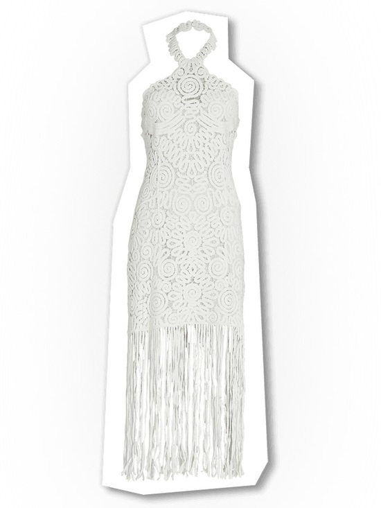 Jonathan Simkhai Dresses & Skirts - Jonathan Simkhai White Crochet Halter Fringe Midi Dress